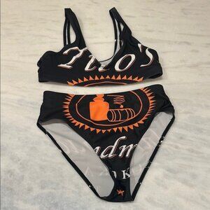 Black and Orange Graphic Bikini Set Tito’s Vodka High Waisted